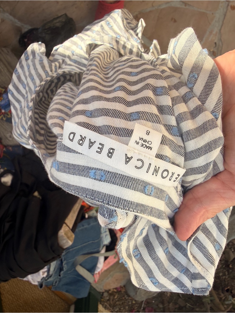 Veronica Beard Kai Striped Ruffle Button-Front Mini Dress in Blue & White - Picture 6 of 13